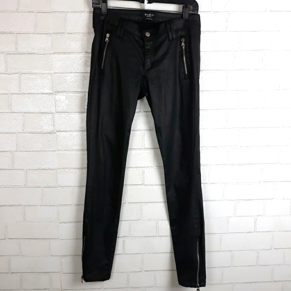 Bebe Ankle Zip Coated Waxed Skinny Pants F40